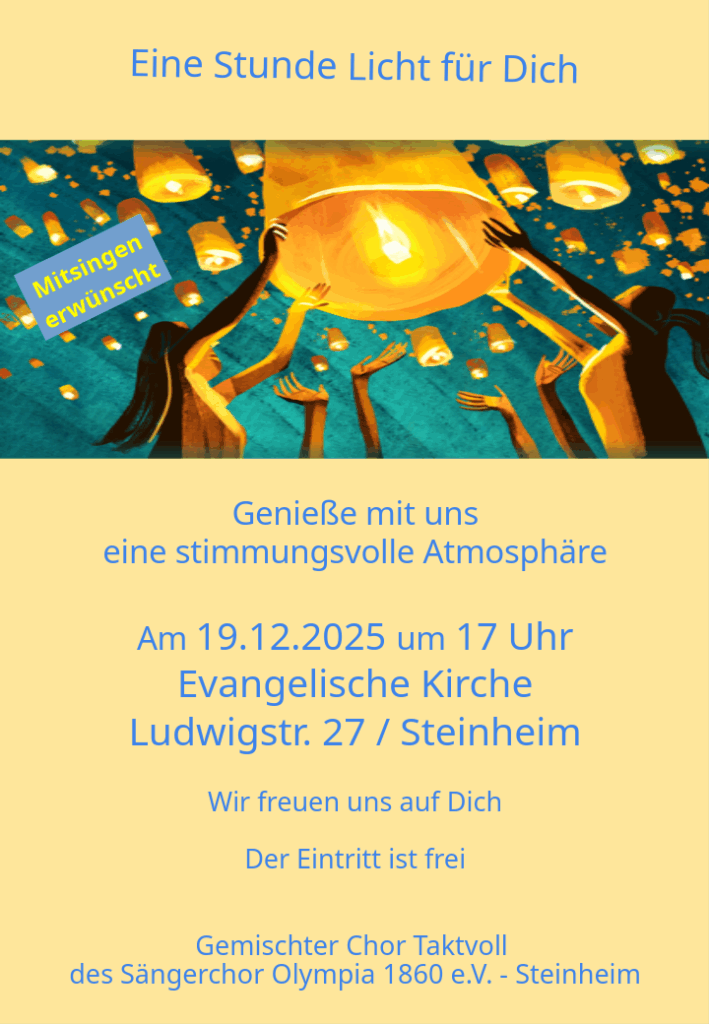 Einladung zu "Eine Stunde Licht für Dich" in Hanau Steinheim